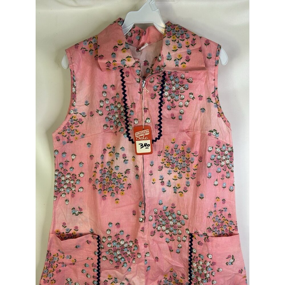 Deadstock Vintage 60s Garden Floral Dagger Collar Zip House Dress - Picture 3 of 8